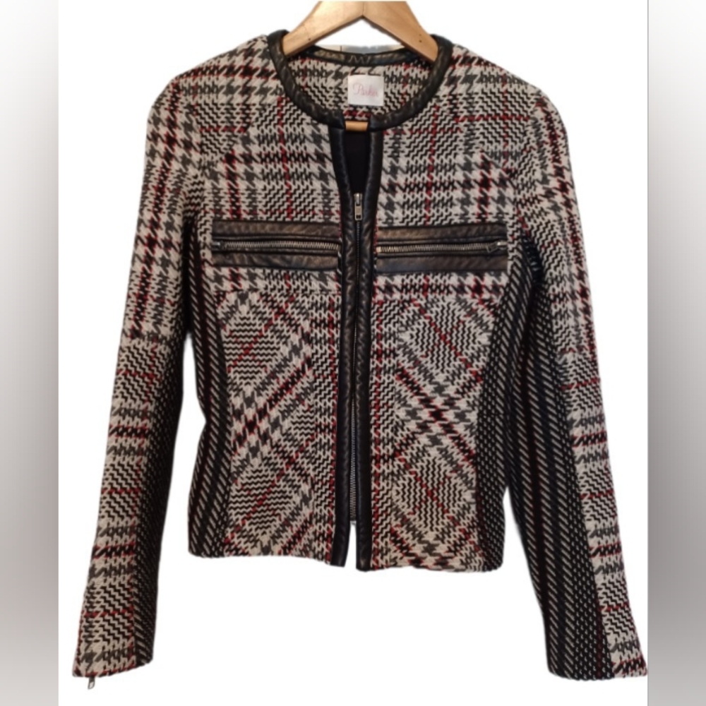 Parker NY Wool Blend Blazer Jacket with Leather Trim Size Small